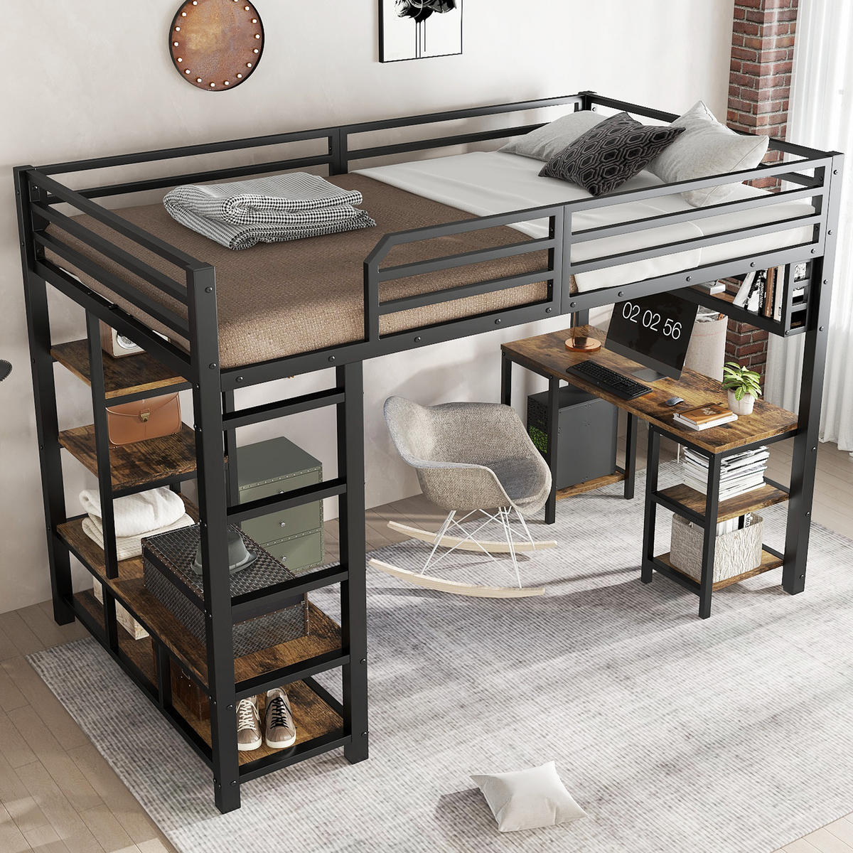 HOCHBETT 120x200 cm Schreibtisch Regal schwarz - Schwarz, Metall (120/200cm) - LEBENLANG