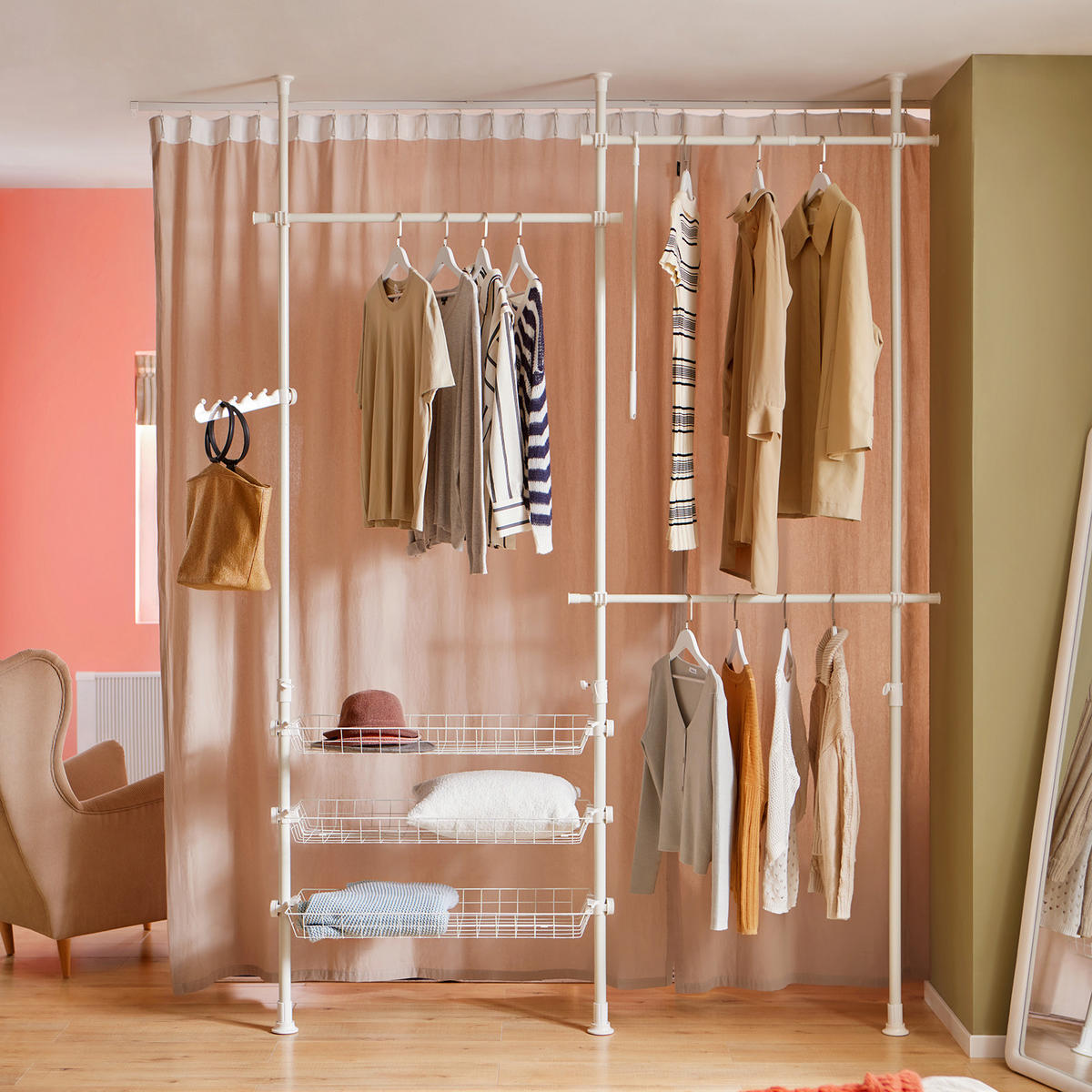 TELESKOP GARDEROBEN SYSTEM Weiß - Weiß, Kunststoff (198/285/1cm) - SoBuy