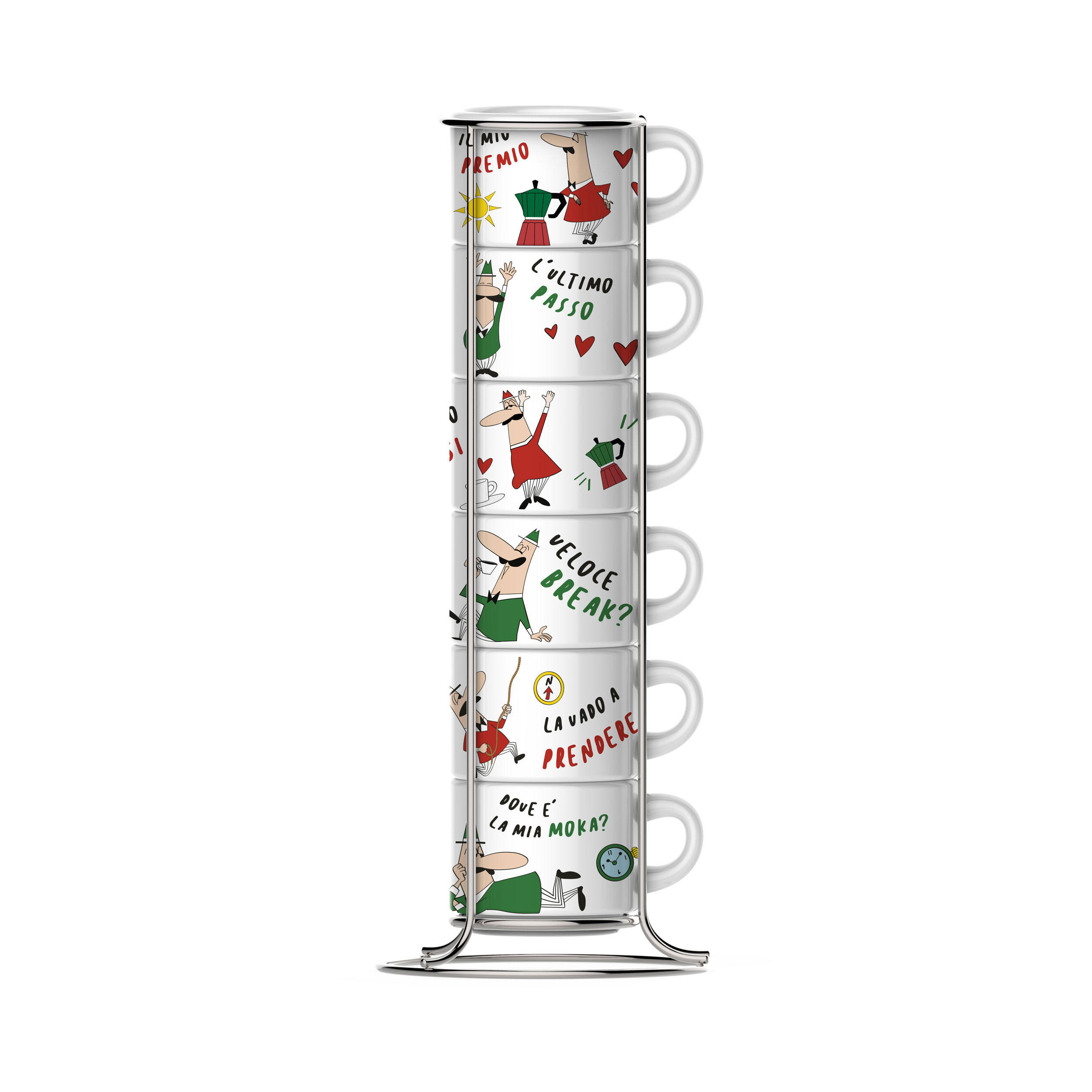 ESPRESSOTASSEN-SET 7-tlg. mit Metallgestell, Bunt - Multicolor, Keramik (0.09L) - Bialetti