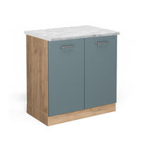 KÜCHENUNTERSCHRANK R-Line Blau-Grau 80 cm AP Marmor - Eiche Wotan/Blaugrau, Holzwerkstoff (80/81.6/60cm) - Vicco