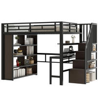 HOCHBETT 140/200 cm Schwarz aus Metall mit Schreibtisch und Stauraum - Schwarz, Metall (140/200cm) - OKMYHOME