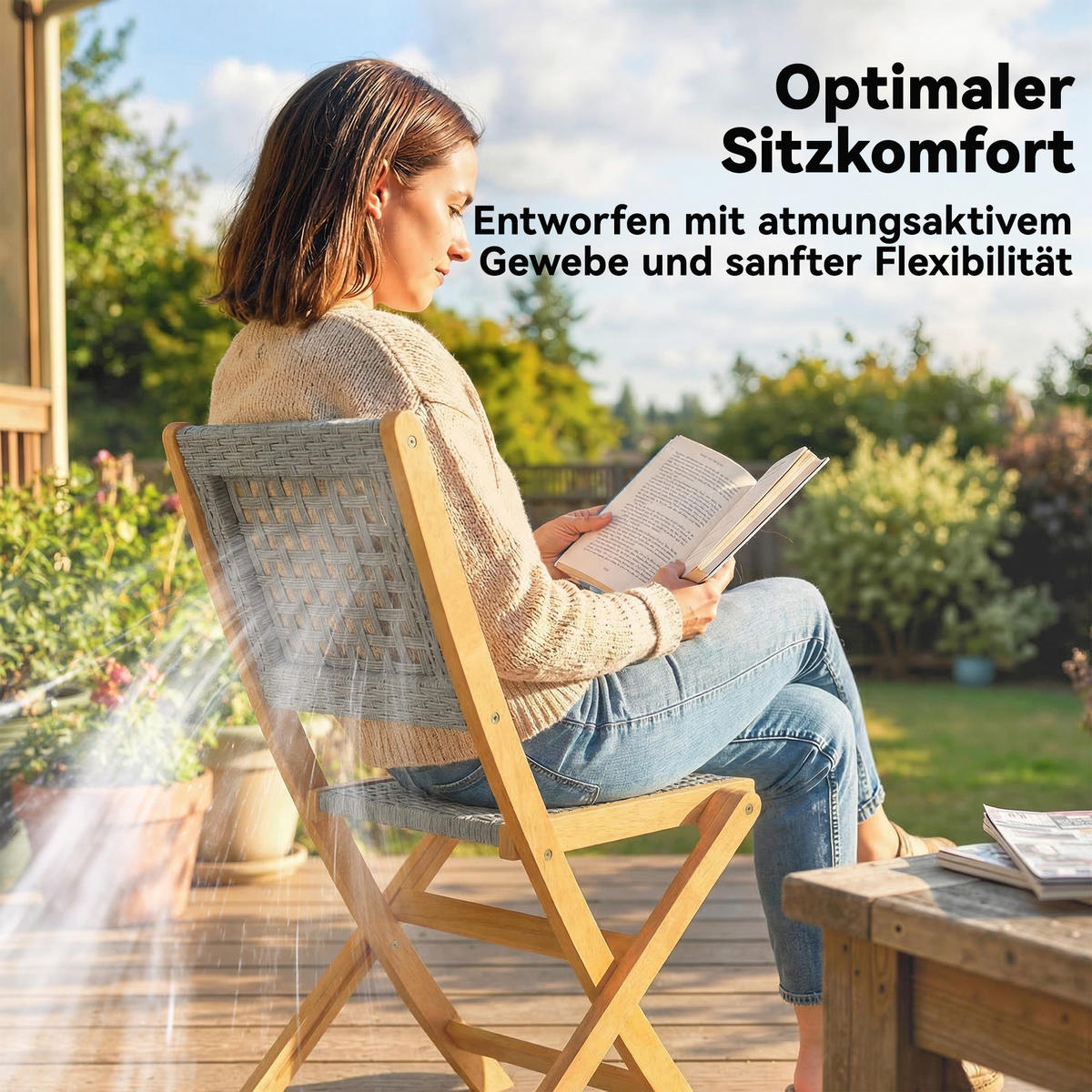 GARTENKLAPPSTUHL 2er Set Akazienholz PE-Rattan Grau - Grau/Akaziefarben, Holz (47.5/88/56cm) - Outsunny