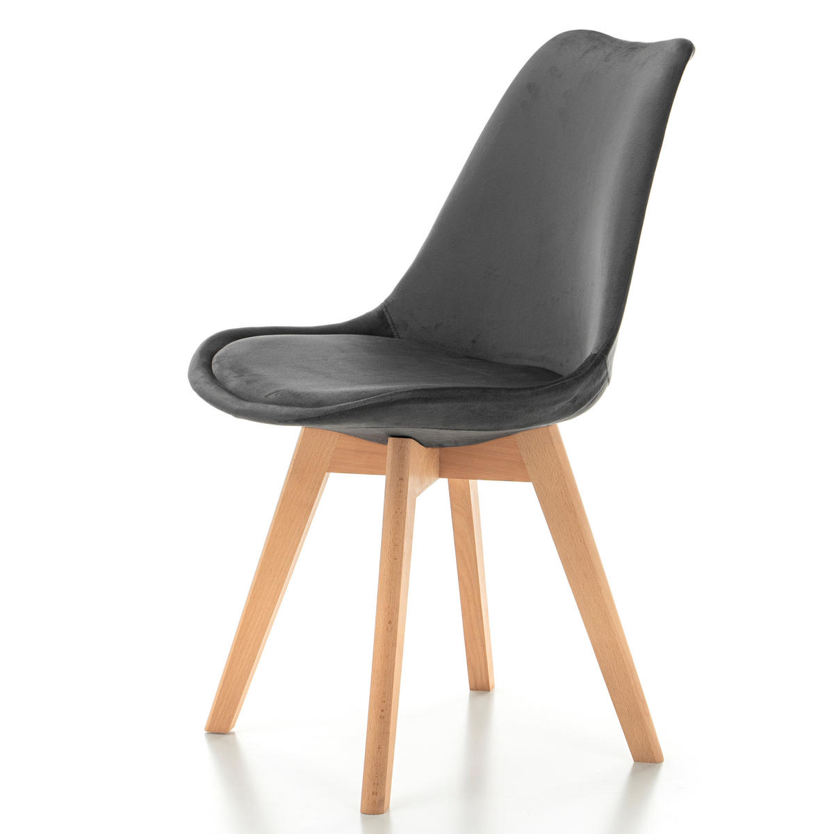 STUHL Dublin modern grau, Holzbeinen - Veloursstoff und Polsterschaum - Naturfarben/Grau, Holz/Textil (50/83/54cm) - NEW HOME