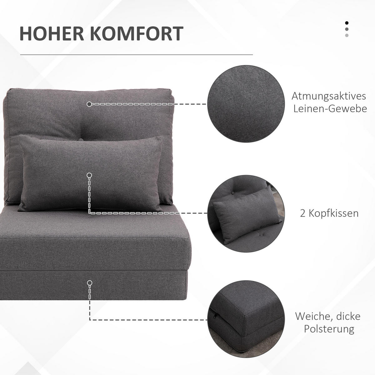 BODENSOFA 2-in-1 60 x 80 x 56 cm Dunkelgrau - Dunkelgrau, Metall (60/56/80cm) - Meubliv