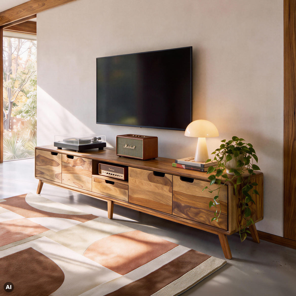 TV-BOARD Sheesham 240x40x48 natur sandgestrahlt lackiert MALMÖ 2 #227 - Naturfarben, Holz (240/48/40cm) - Massivmoebel24