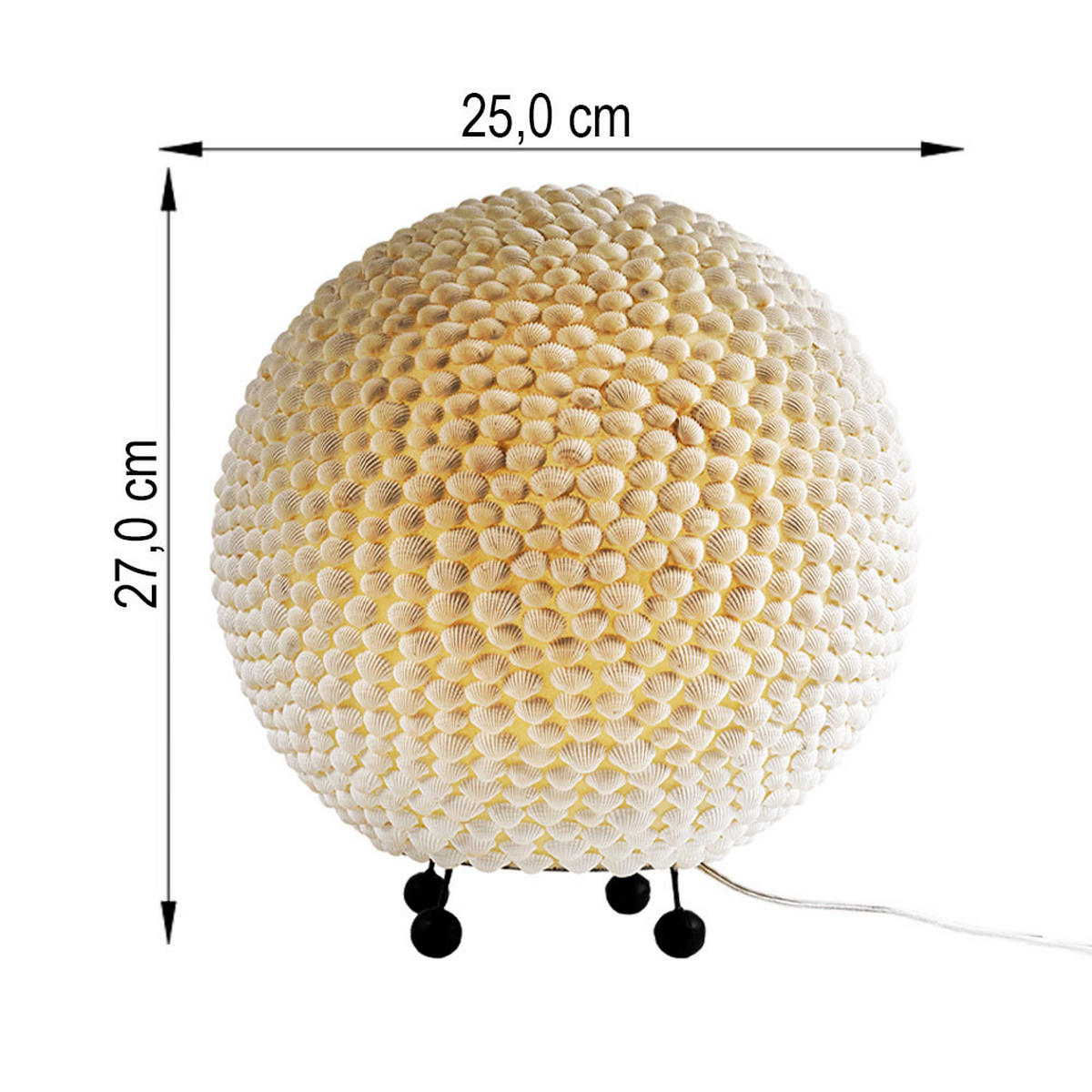 LED TISCHLEUCHTE BALI Weiß Muschelverziert - Weiß, Metall (25/25/27cm)