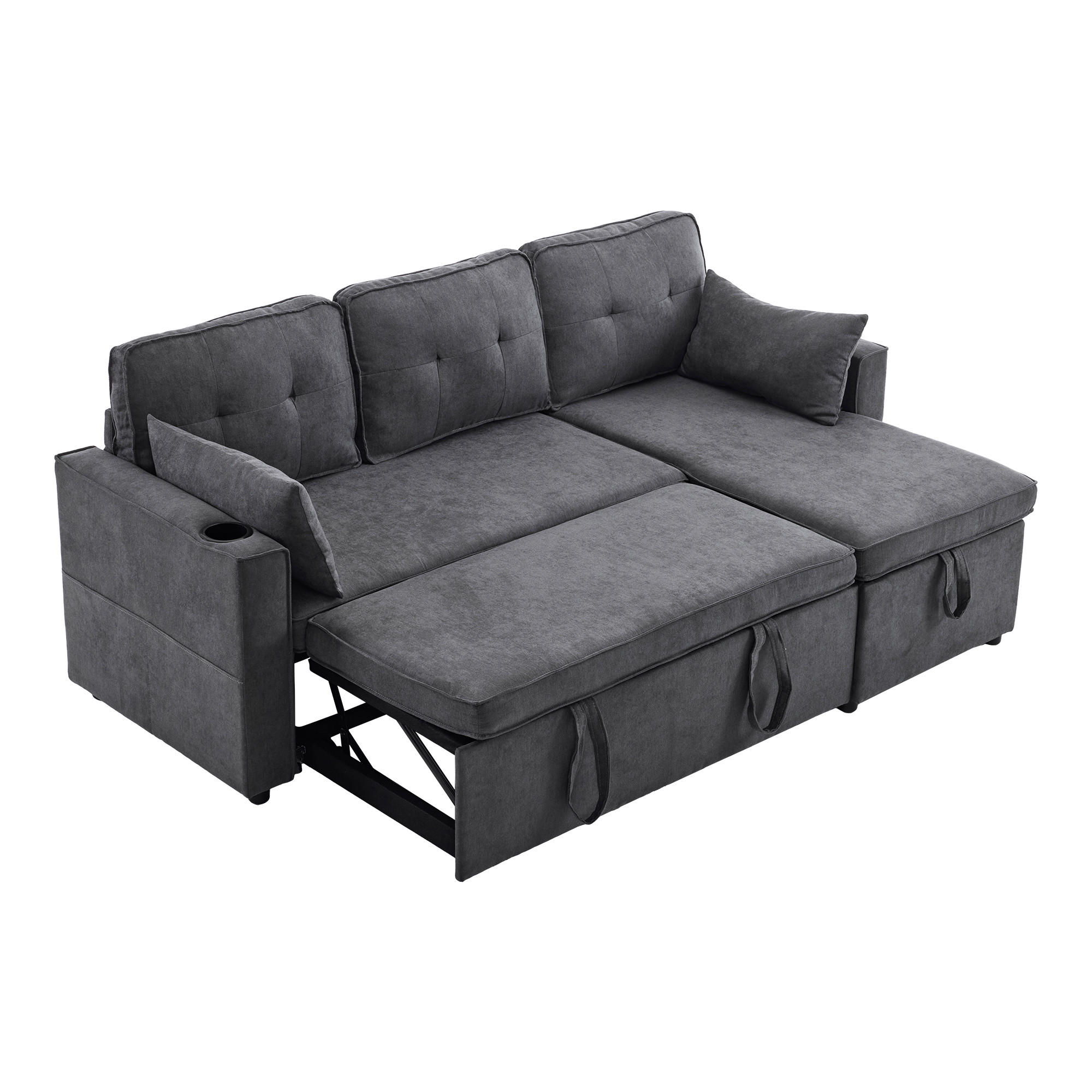 SCHLAFSOFA 211x130x86 cm aus Leinen L-förmiges mit Stauraum, grau - Grau, Textil (130/211cm) - Luhomfu