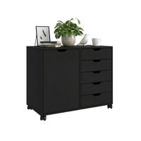 LADIČAR Crni na kotačićima 5 ladica - crna, drvni materijal/metal (78/65/40cm) - Relaxdays