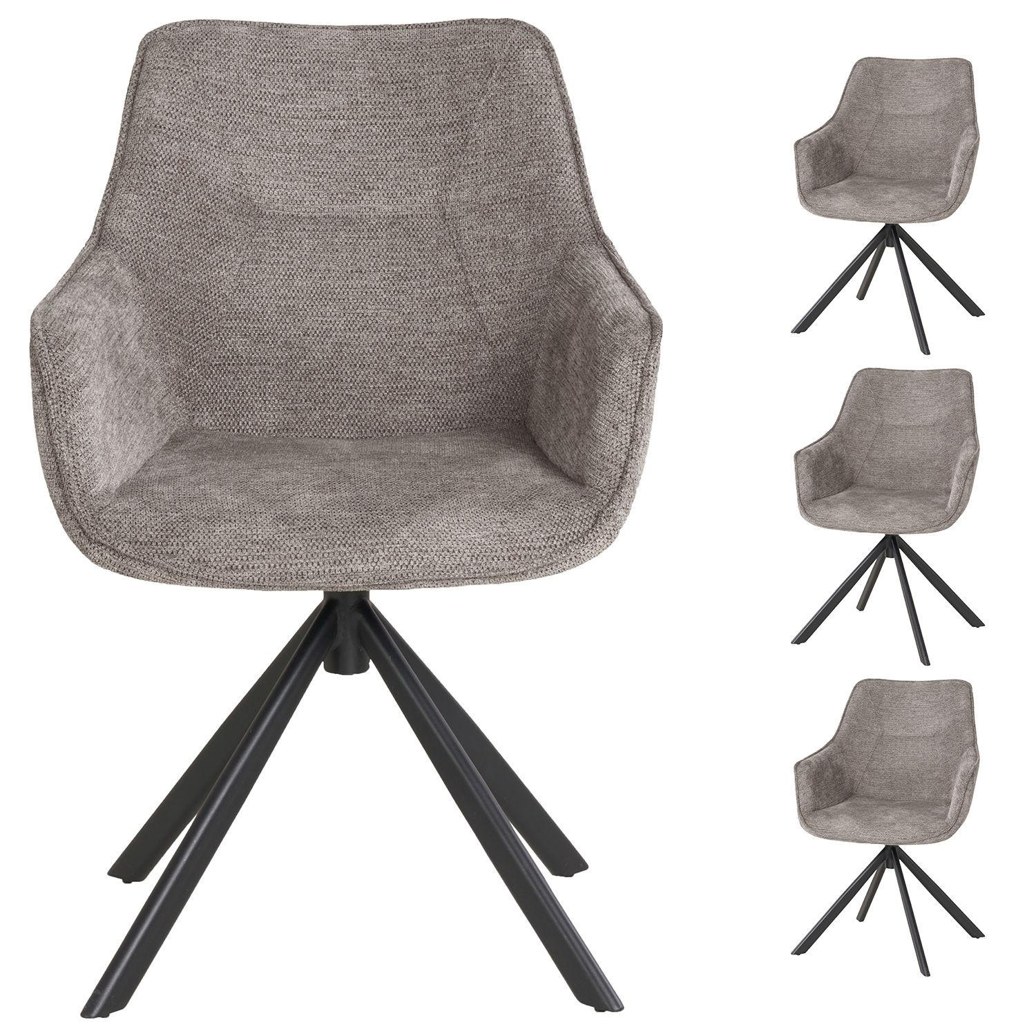 DININGSESSEL San Carlo - 4er Set - drehbar - hellgrau - Hellgrau/Schwarz, Textil/Metall (57/87/68cm) - bene living