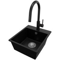 GRANITSPÜLE Riga Easy, 2-er set Schwarz 38/44 cm 1 Becken + Küchenarmatur 40/20 cm + Ablauf-Set ab 40er Unterschrank - Chromfarben/Schwarz, Kunststoff (38/19/44cm) - Primagran