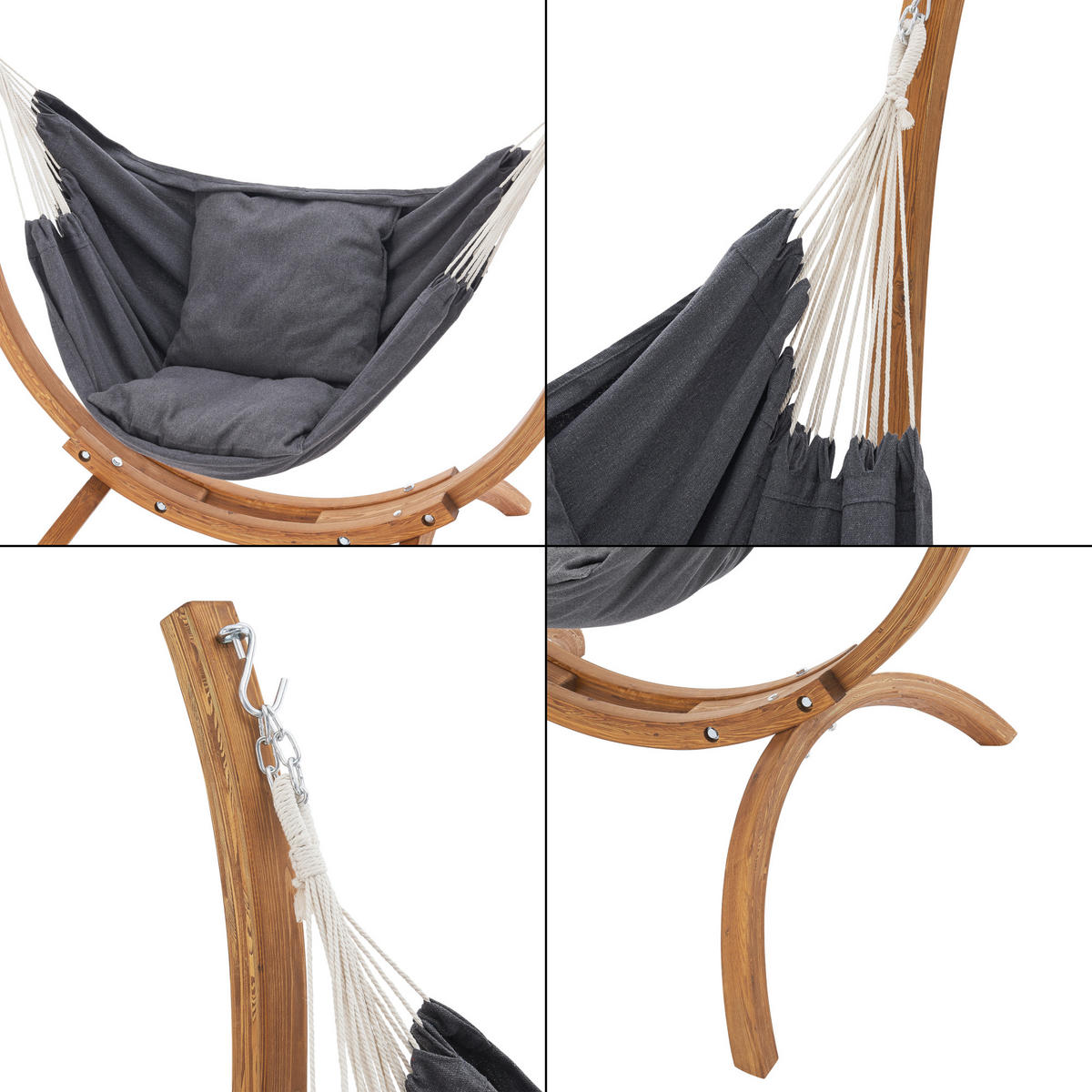 HÄNGESESSEL Grevena - Dunkelgrau/Naturfarben, Textil (155/143/106cm) - [en.casa]