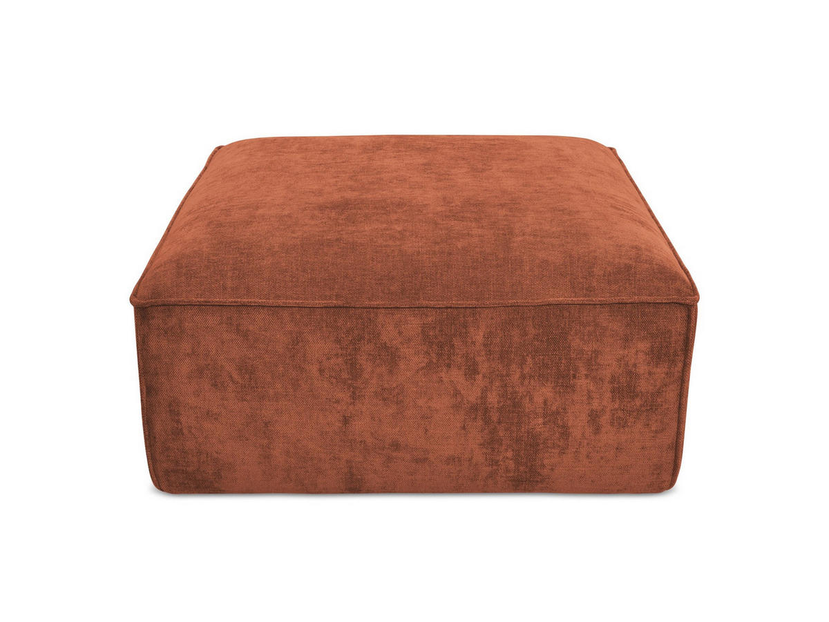 POUF Chenille Stoff Orange - Terracotta/Schwarz, Holzwerkstoff/Kunststoff (87/46/87cm) - Makamii
