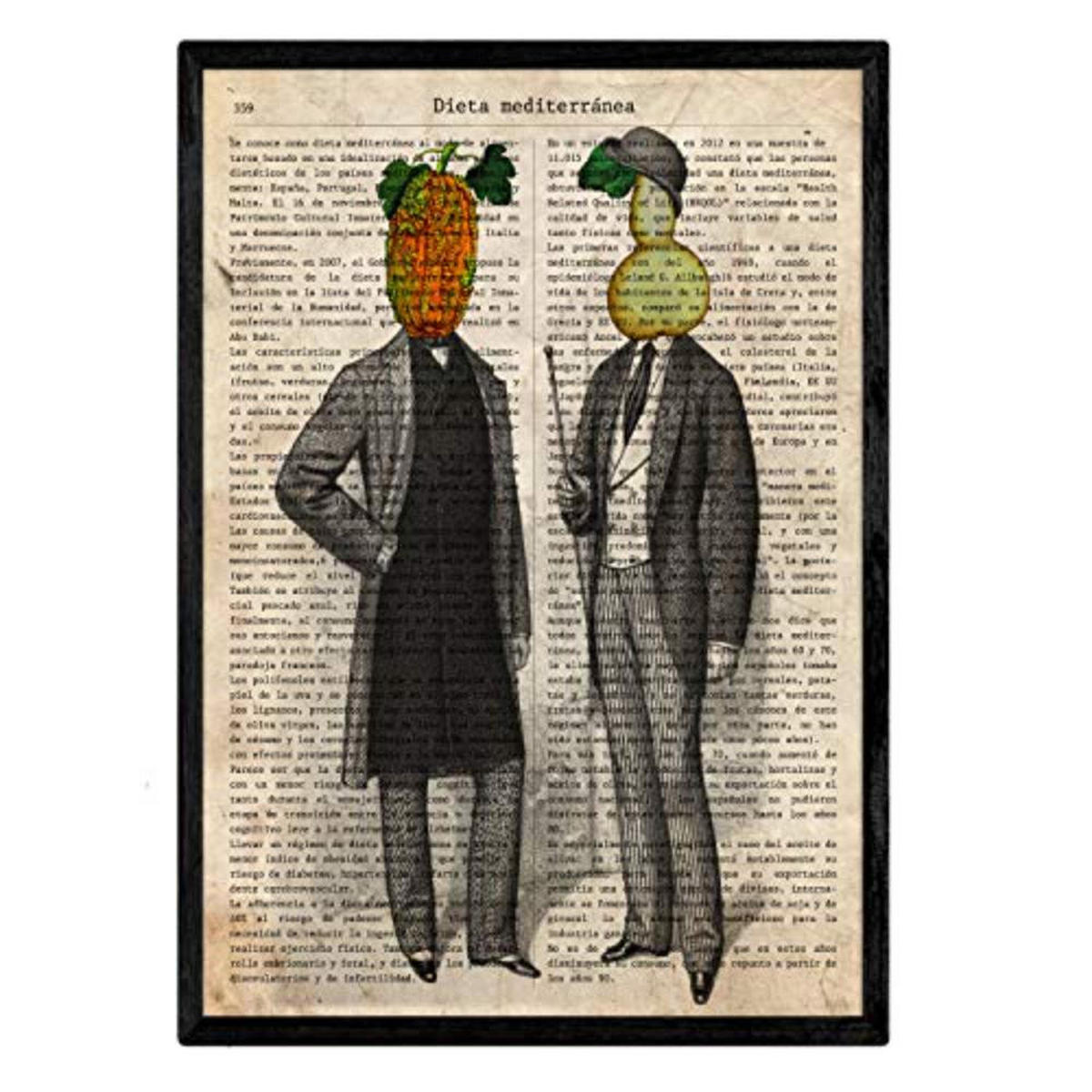 POSTER Set mit 4 Blättern Obst und Gemüse Modell 3 A4 Schwarzer Rahmen - Schwarz, Papier (29.7/3cm) - Nacnic