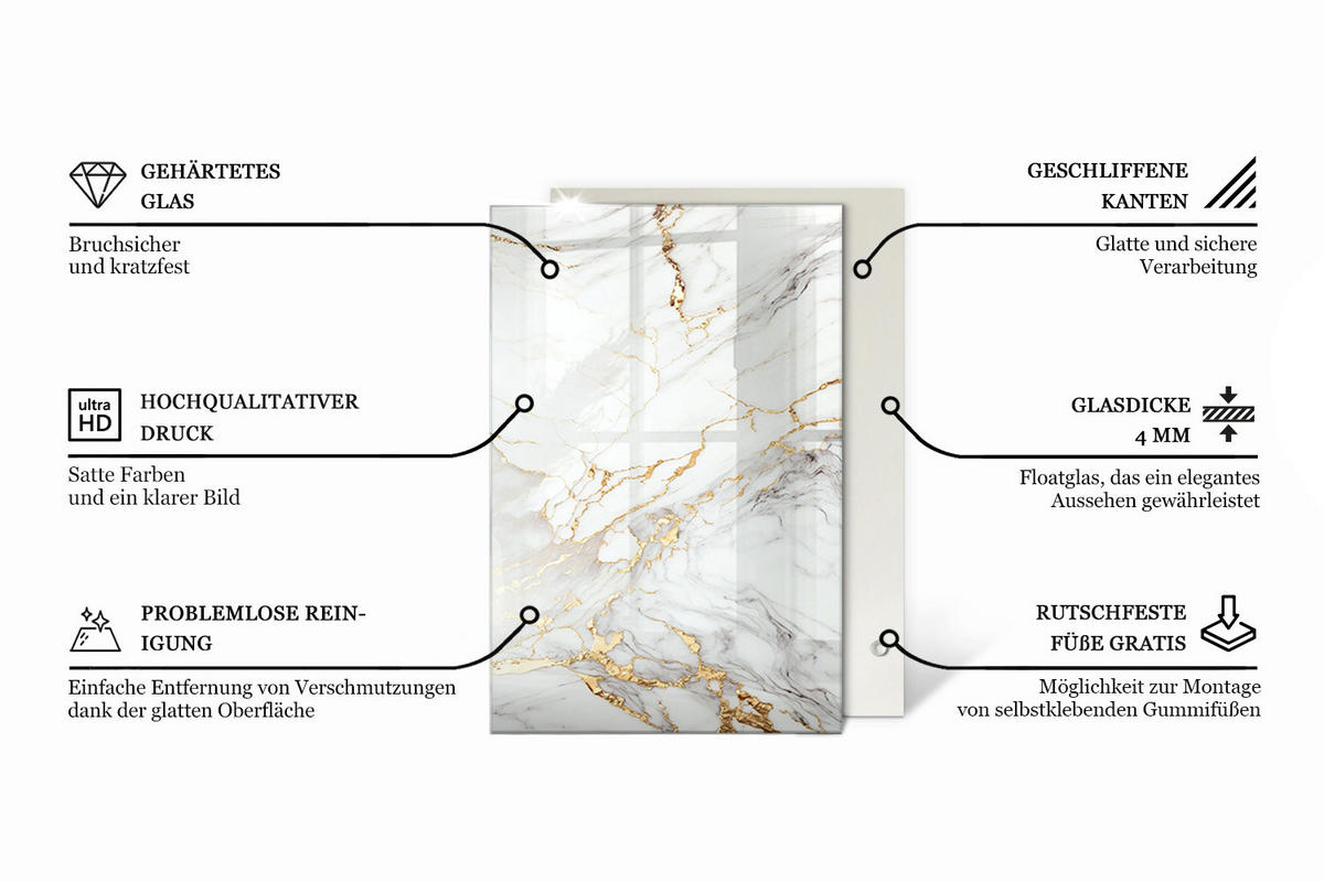 TISCHPLATTE 120x80 cm Marmorstruktur mit Textur - Creme, Glas (120/80/0.4cm) - TULUP