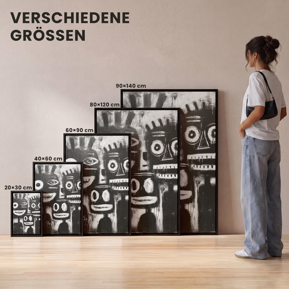 LEINWAND Bilder mit Rahmen - Malerei - Figuren - Schwarz - Abstrakt - 20x30 - Schwarz, Textil (20/30cm) - MuchoWow