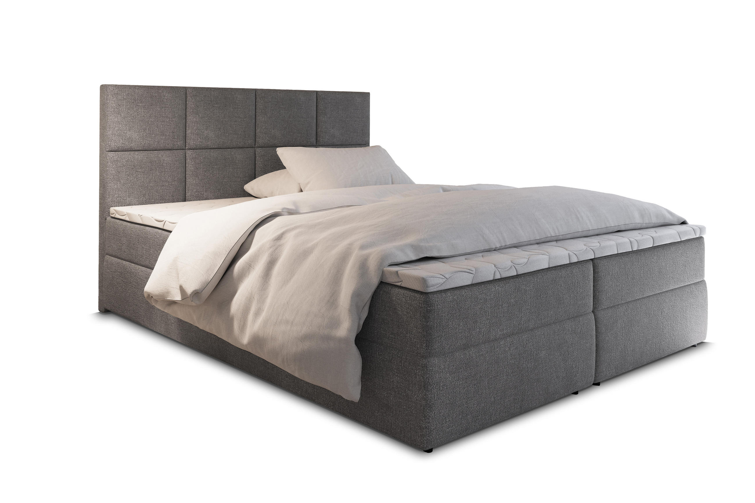 BOXBETT LENA 180x200 cm mit Matratze und Topper - Grau - Grau, Holz (180/200cm) - MASSENO