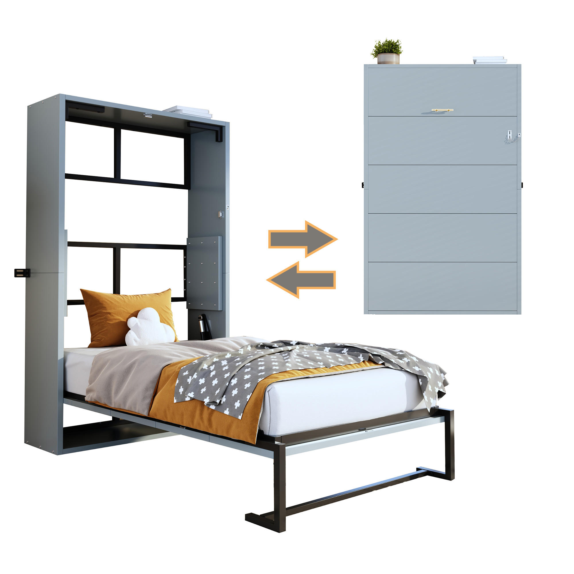 SKLAPAJUĆI KREVET 90x200 Zidni Metalni Okvir - siva, metal (90/200cm) - FLIEKS