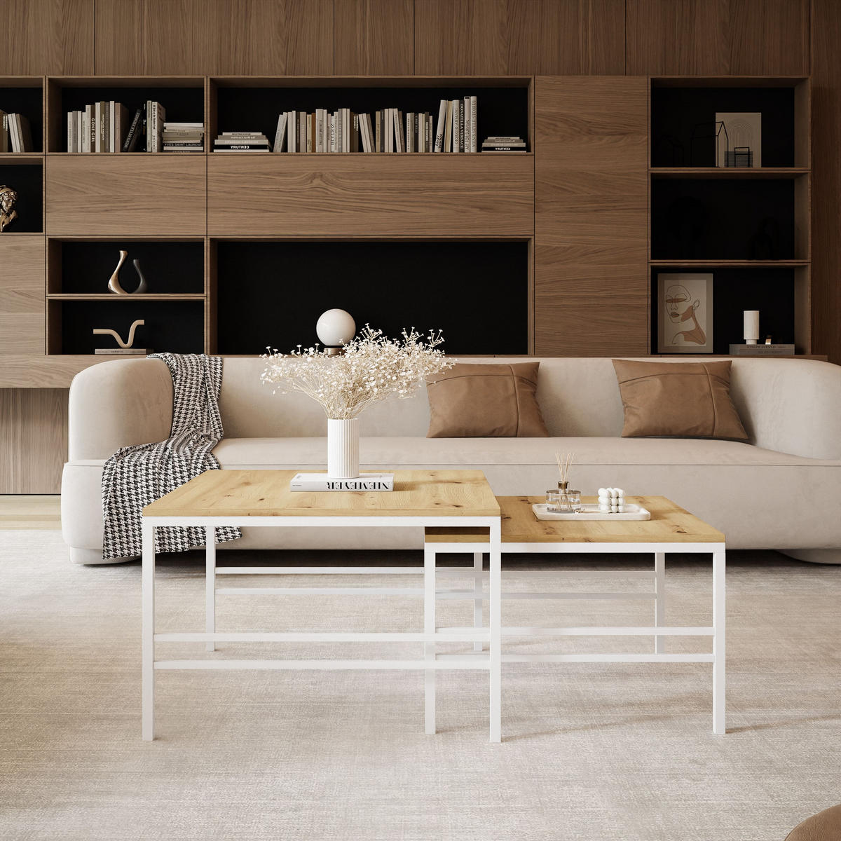 COUCHTISCH Wotan Eiche Weiße Rahmen - Naturfarben/Weiß, Holzwerkstoff (70/70/46cm) - Idohome