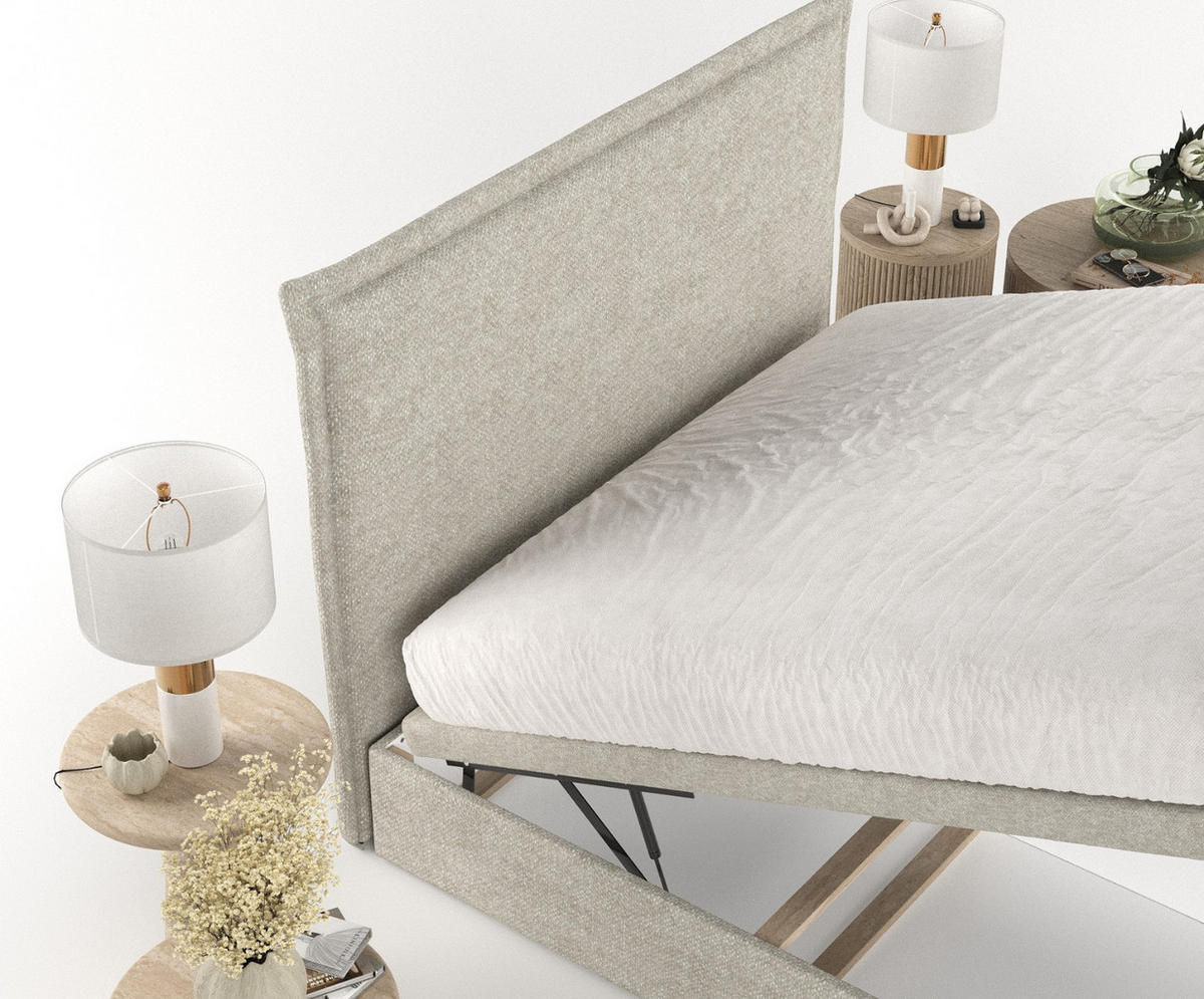 POLSTERBETT Eliot mit Stauraum 120/200 cm Beige im Alta Stoff - Beige/Schwarz, Holz/Holzwerkstoff (120/200cm) - AltaBeds