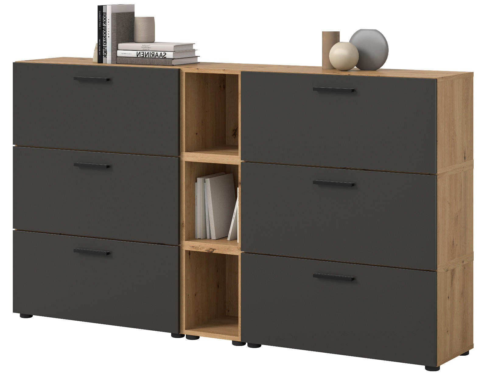 SIDEBOARD grau, Eiche Artisan 176 cm, Kommode mit Soft-Close - Schwarz/Eiche Artisan, Holzwerkstoff/Kunststoff (176/99/34cm) - Inn.Furn