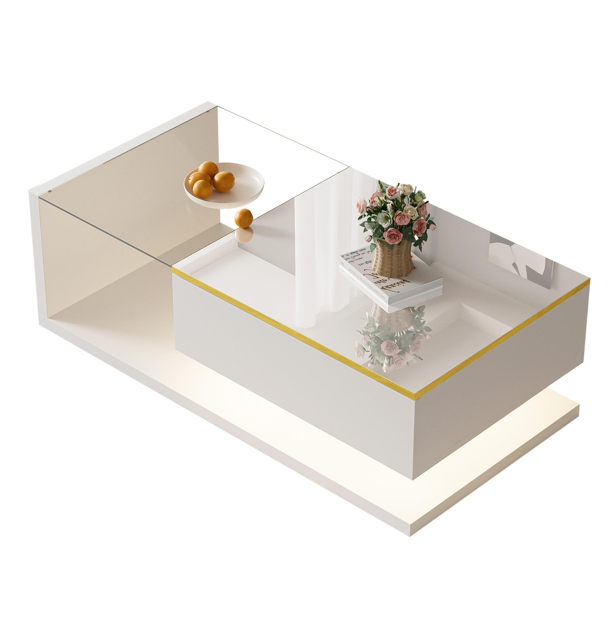 COUCHTISCH 100/50/32,5 cm in Weiß mit LED-Beleuchtung und Glasplatte - Weiß, Holzwerkstoff (100/50/32.5cm) - Flora Grace