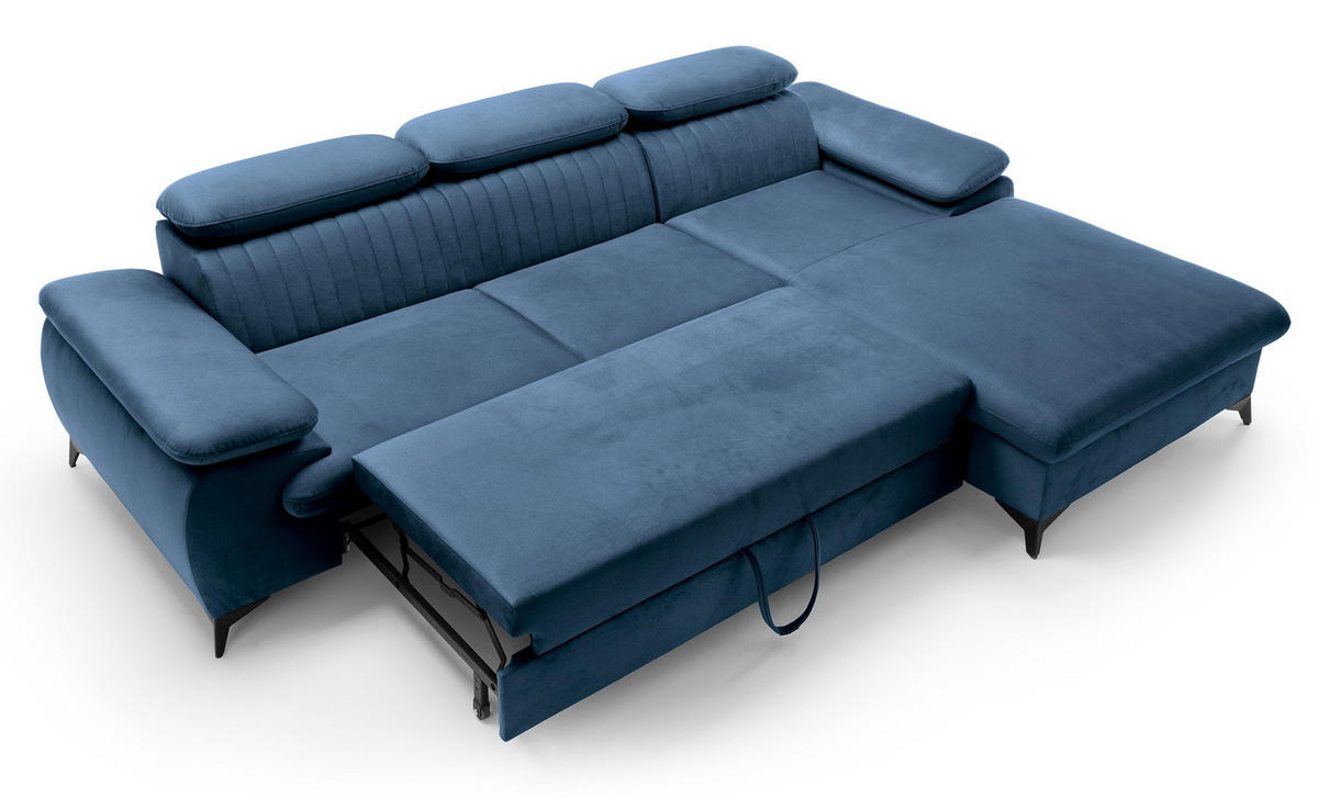 ECKSOFA 280 cm Xanto M, Schlaffunktion, verstellbaren Kopfstützen, Rechts, Blau - Blau, Holz (193/280cm) - Emporius