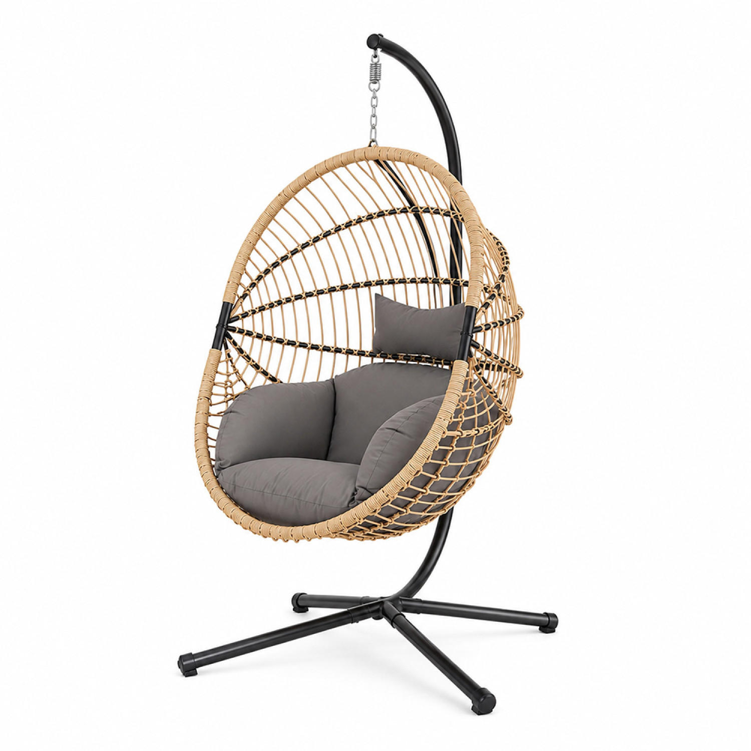 HÄNGESESSEL Brasilia Grau In Rattanoptik Mit Kissen - Schwarz, Metall (95/196/95cm) - Concept Usine