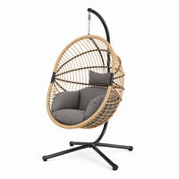 HÄNGESESSEL Brasilia Grau In Rattanoptik Mit Kissen - Schwarz, Metall (95/196/95cm) - Concept Usine