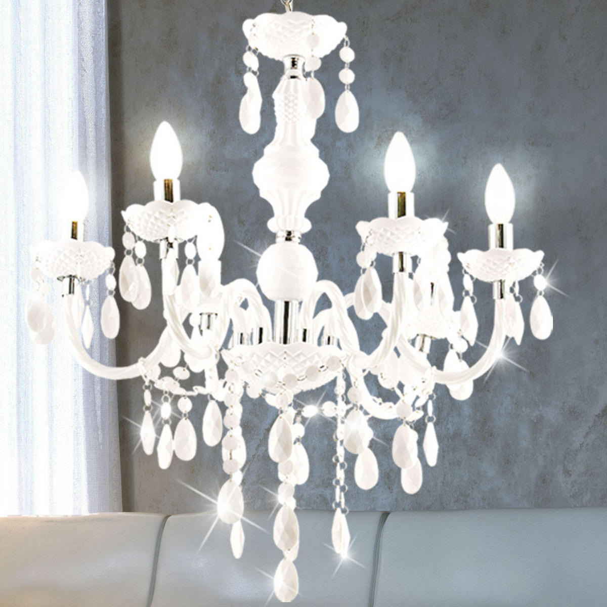 KRONLEUCHTER Grau Metall - Weiß, Metall (67/67/166cm) - Globo Lighting