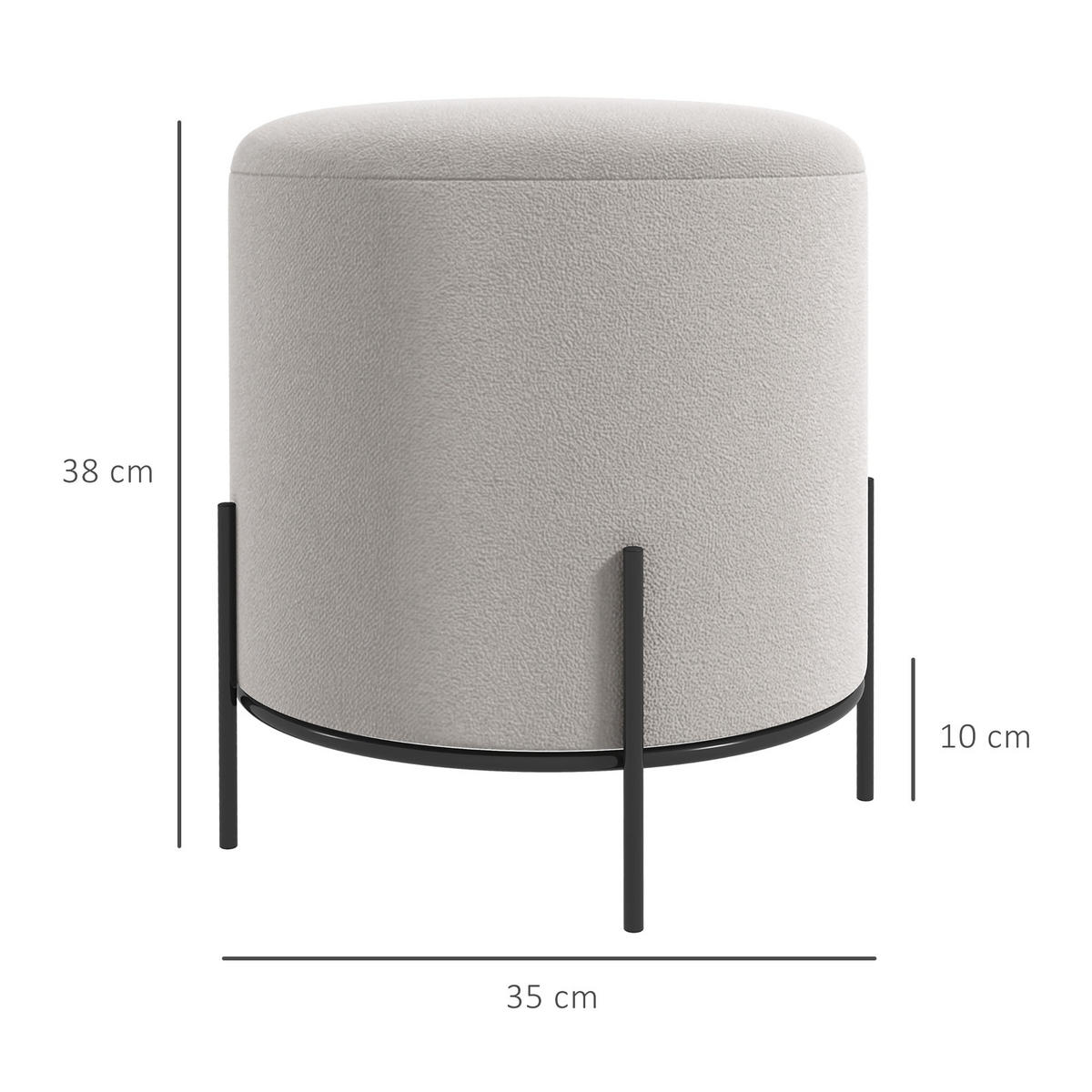POUF DE-16375 Samtbezug mit Stahlbeinen Hellgrau - Hellgrau, Textil (35/38/35cm) - ComfortXL
