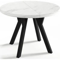 ESSTISCH Twixy runder ausziehbarer, Marmor Weiß 100-150/100/76 cm - Ecru/Schwarz, Holz/Holzwerkstoff (100/150/76cm) - WFL GROUP