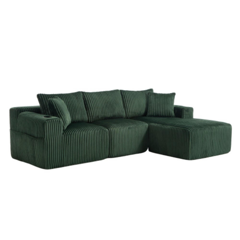 ECKSOFA Inklusive 5 Kissen,seitlicher Stauraum und Getränkehalter, smaragdgrün - Dunkelgrün, Textil (160/257cm) - KOMHTOM