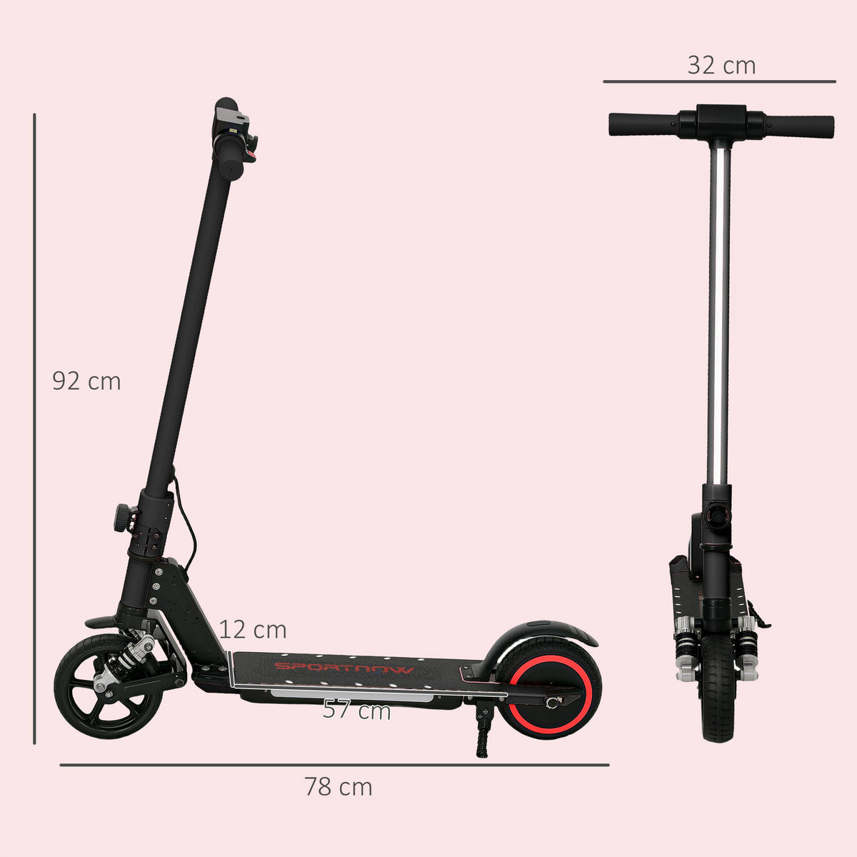 KINDERSCOOTER DE-16987 klappbar 120 W 10 km/h Pink - Schwarz, Metall (78/32/92cm) - ComfortXL