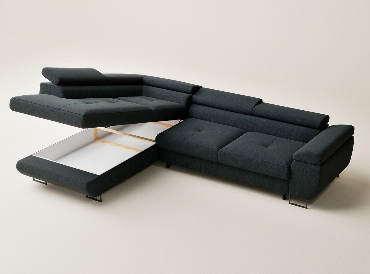 ECKSOFA Concord Türkis Webstoff - Links Seite - Türkis/Schwarz, Holz/Holzwerkstoff (203/277cm) - Maison de Reve