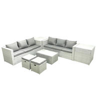 GARTENGARNITUR mit 3-SITZER SOFA,COUCHTISCH Polyrattan Hellgrau-Mix 8-Sitzer - Hellgrau/Grau, Glas/Kunststoff - Fimous