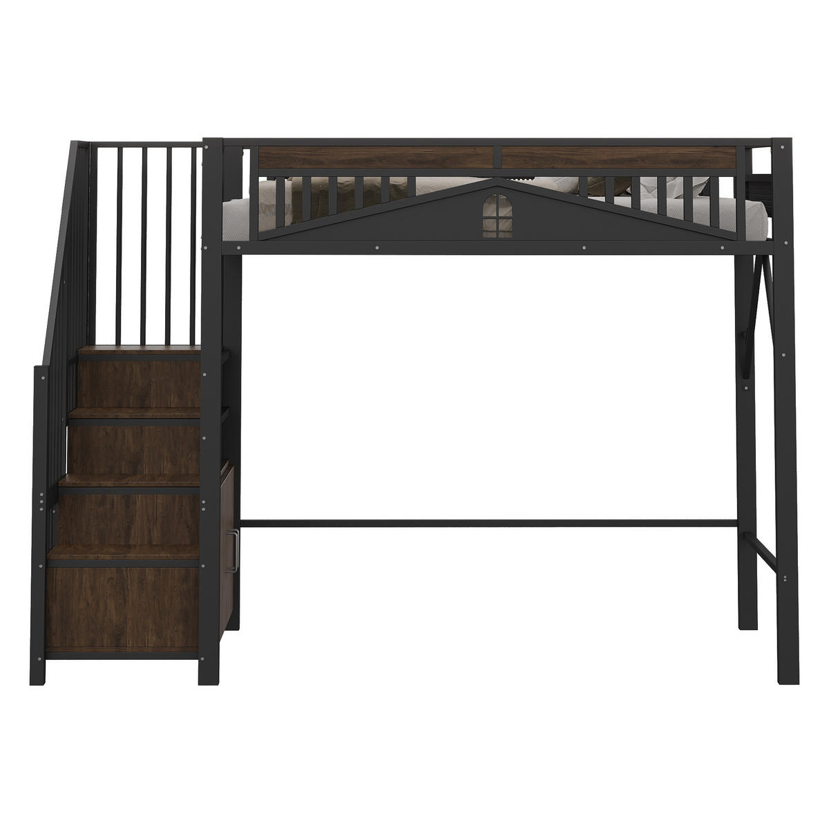 HOCHBETT 90/200 cm aus Metall in Schwarz mit Stauraum und Sicherheitszaun - Schwarz, Metall (90/200cm) - Flora Grace