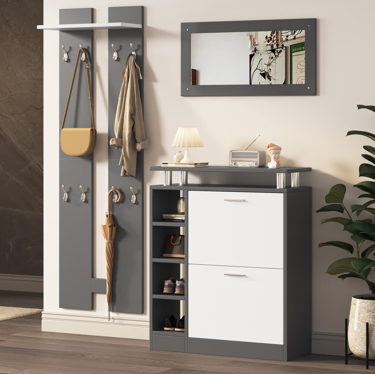 SCHUHSCHRANK aus Spanplatte 80x25x96,5cm in Grau mit verstellbaren Einlegeböden - Grau, Holzwerkstoff (80/96.5/25cm) - Modfu