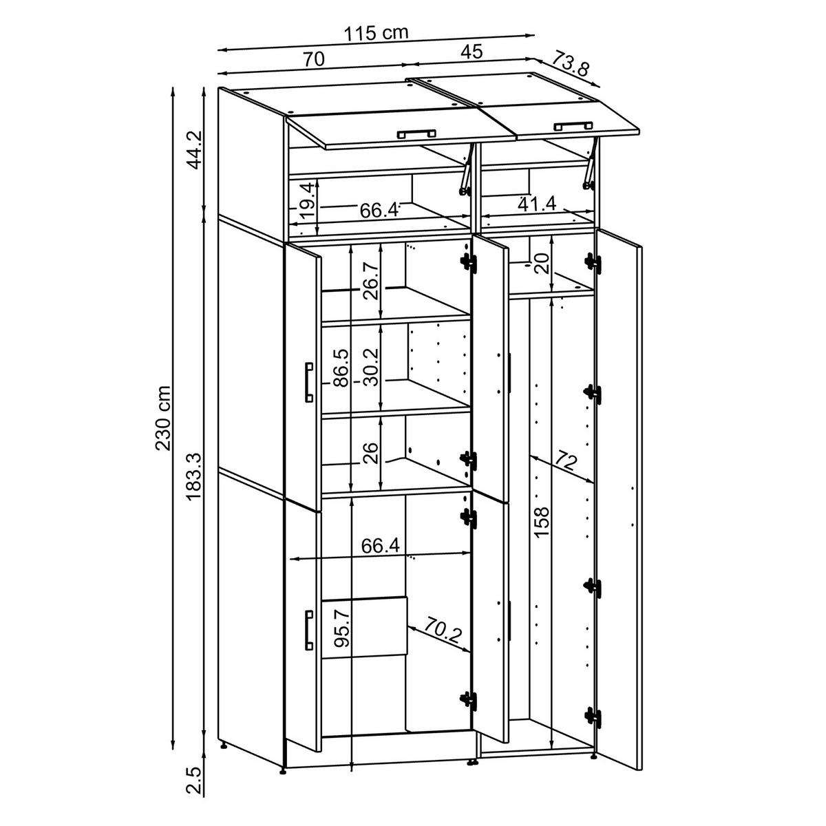 WASCHMASCHINENSCHRANK DORA-II 115cm Breit, 230cm Hoch - Schwarz, Holzwerkstoff (115/230/73.8cm)