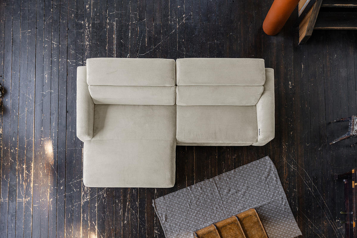 ECKSOFA LAISKA Cremeweiß Cord - Creme/Schwarz, Textil/Metall (282/177cm) - KAWOLA