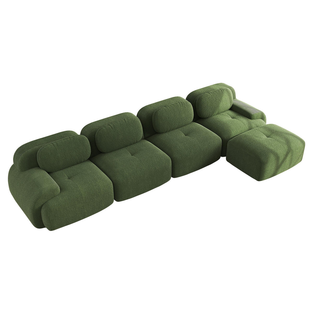 ECKSOFA 388/178/70 cm Grün Cord mit extra-breiten Armlehnen, Rahmenloses - Grün, Textil (388/178cm) - Oxeza