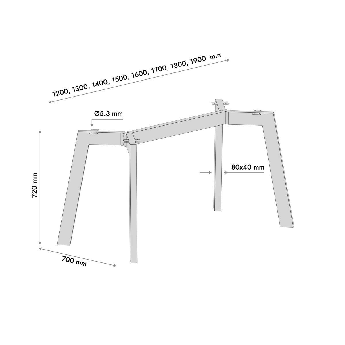 TISCHBEINE Barax Special Metall Schwarz 170/70/72 cm - Schwarz, Metall (70/72/170cm) - Metalo Pro