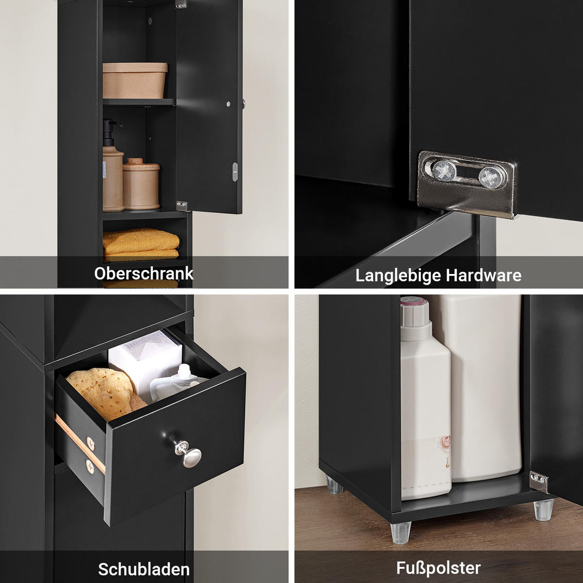 HOCHSCHRANK Schmal, Schwarz, 20x180x20cm - Schwarz, Holzwerkstoff (20/180/20cm) - SoBuy