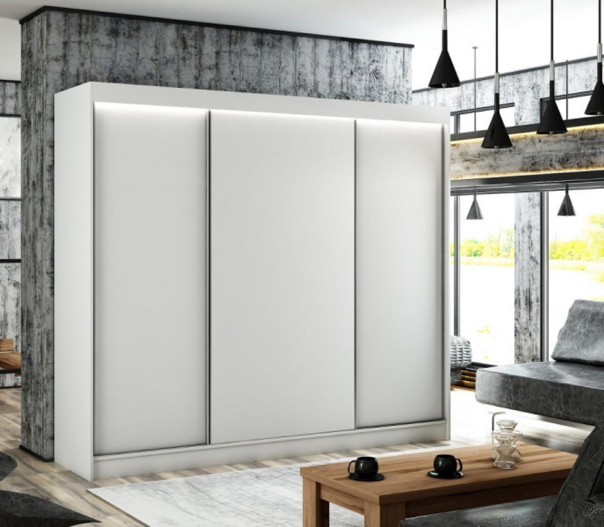 SCHIEBETÜR-SCHRANK Weiß Bergo 250 cm - Weiß, Holzwerkstoff (250/215/61cm) - Sepro Meble