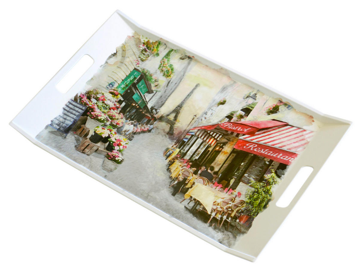 TABLETT Paris, rechteckige Serviertablett mit Griff 54x35 cm - Multicolor, Kunststoff (35/3/54cm) - Lashuma