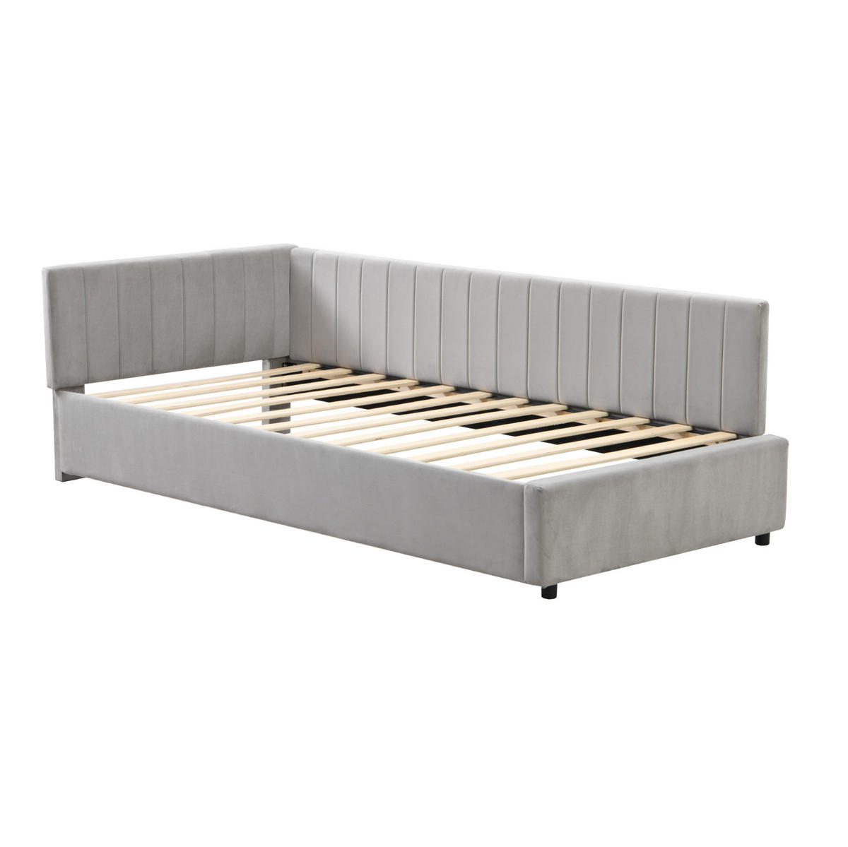 ČALOUNĚNÁ postel 90/200 cm šedá z sametu s lamelovým roštem a funkcí pohovky - šedá, kůže (90/200cm) - OKWISH