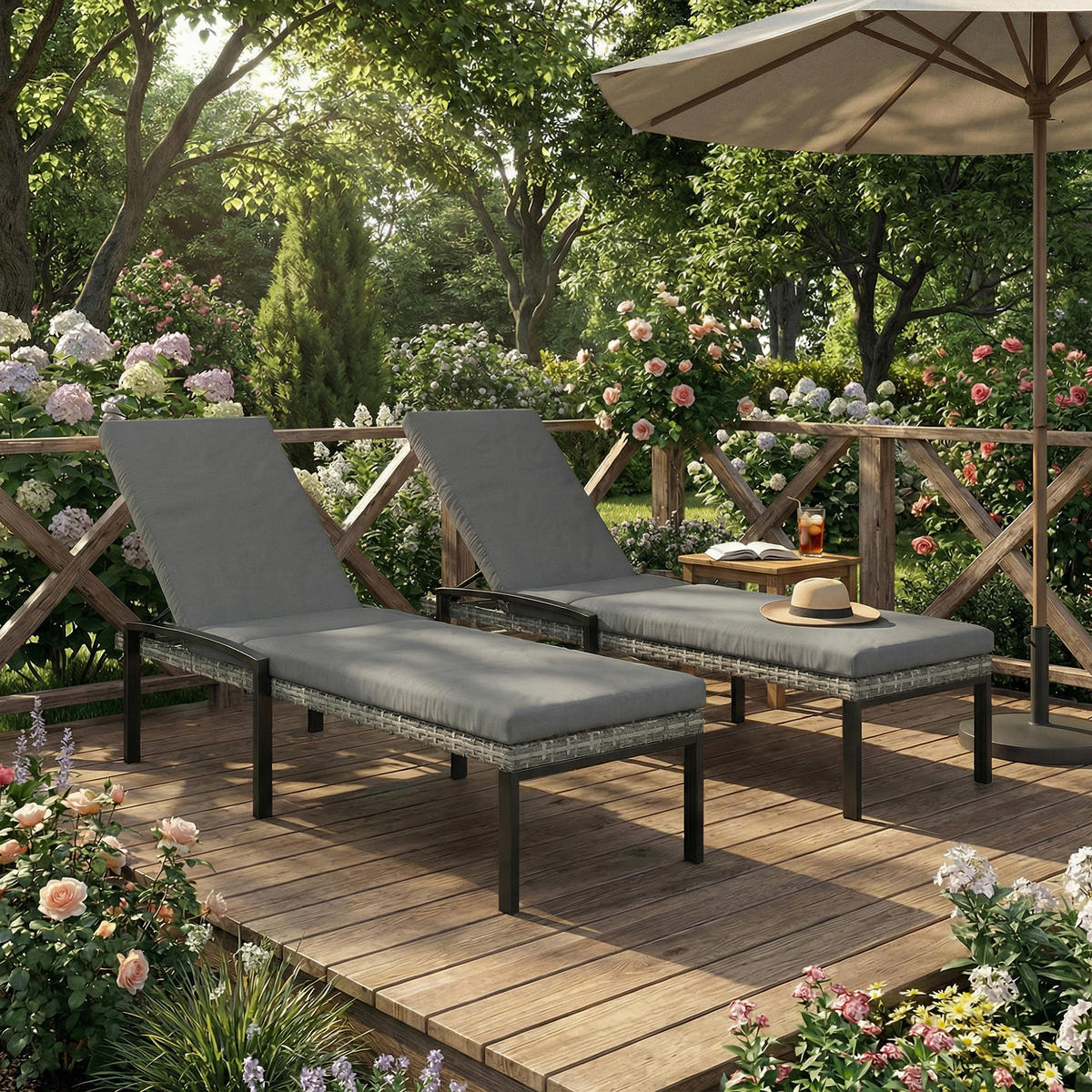 SONNENLIEGEN 2er Set DE-06766 5-fach verstellbar Hellgrau - Hellgrau, Kunststoff/Metall (59/45/200cm) - ComfortXL