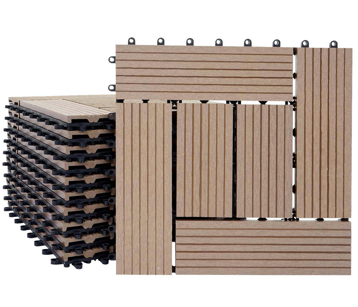 WPC BODENFLIESE 11x 30x30cm Basis Teak versetzt - Teakfarben, Kunststoff (30/30/2cm) - BERLINLODGE