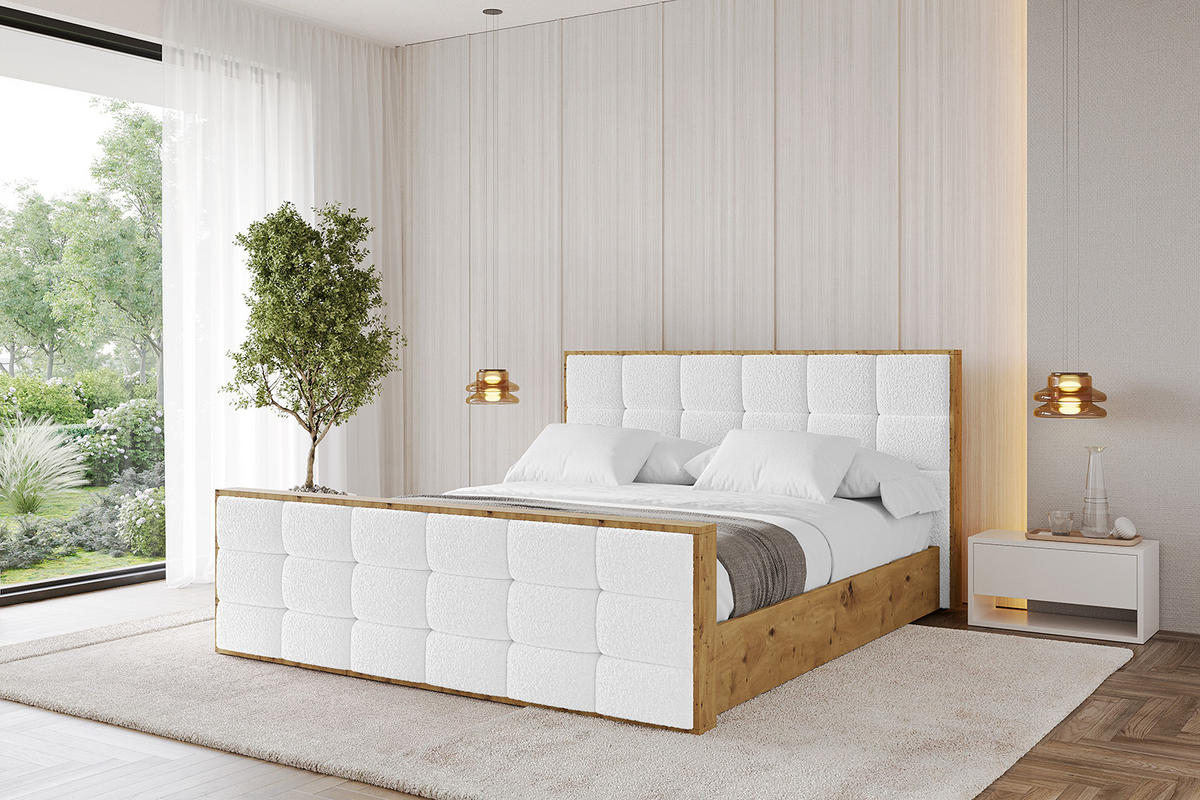 POLSTERBETT mit Bettkasten, Fußteil und Lattenrost, Boxbett mit Matratze H3/H4 - ENZO2-Z 180x200 Weiß - Weiß, Holzwerkstoff/Textil (180/200cm) - ALTDECOR