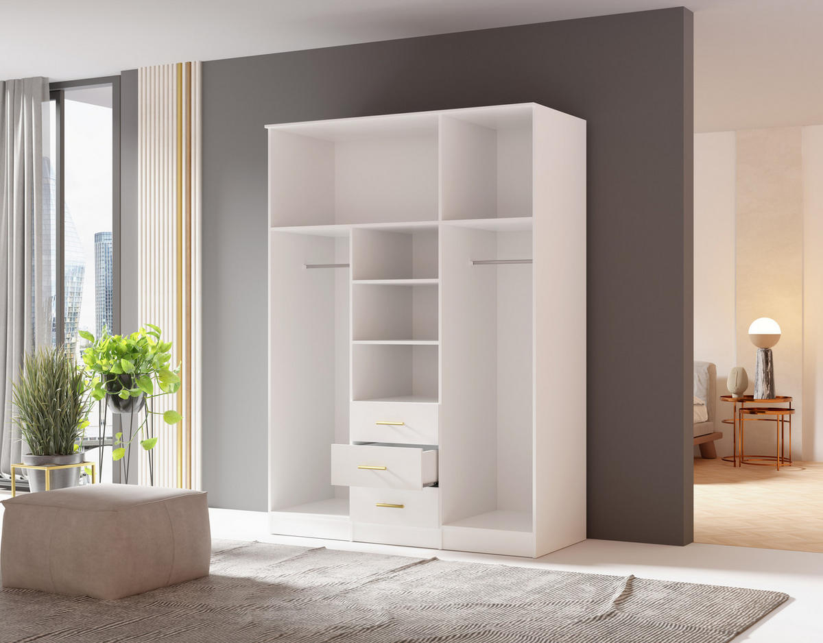 DREHTÜRENSCHRANK - LIMON 3D - Weiß - Weiß, Holzwerkstoff/Metall (154/210/64cm) - Möblo