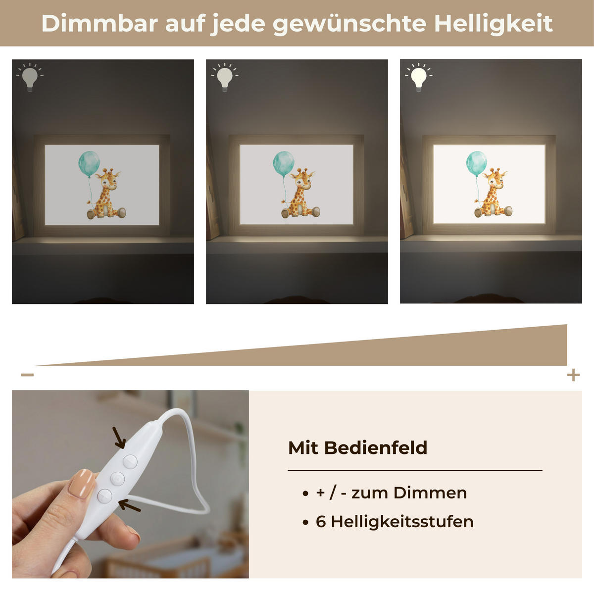 NACHTTISCHLAMPE Giraffe - Baby - Tiere - Blauer Ballon 20x15 cm - Weiß, Holzwerkstoff (8/20/15cm)